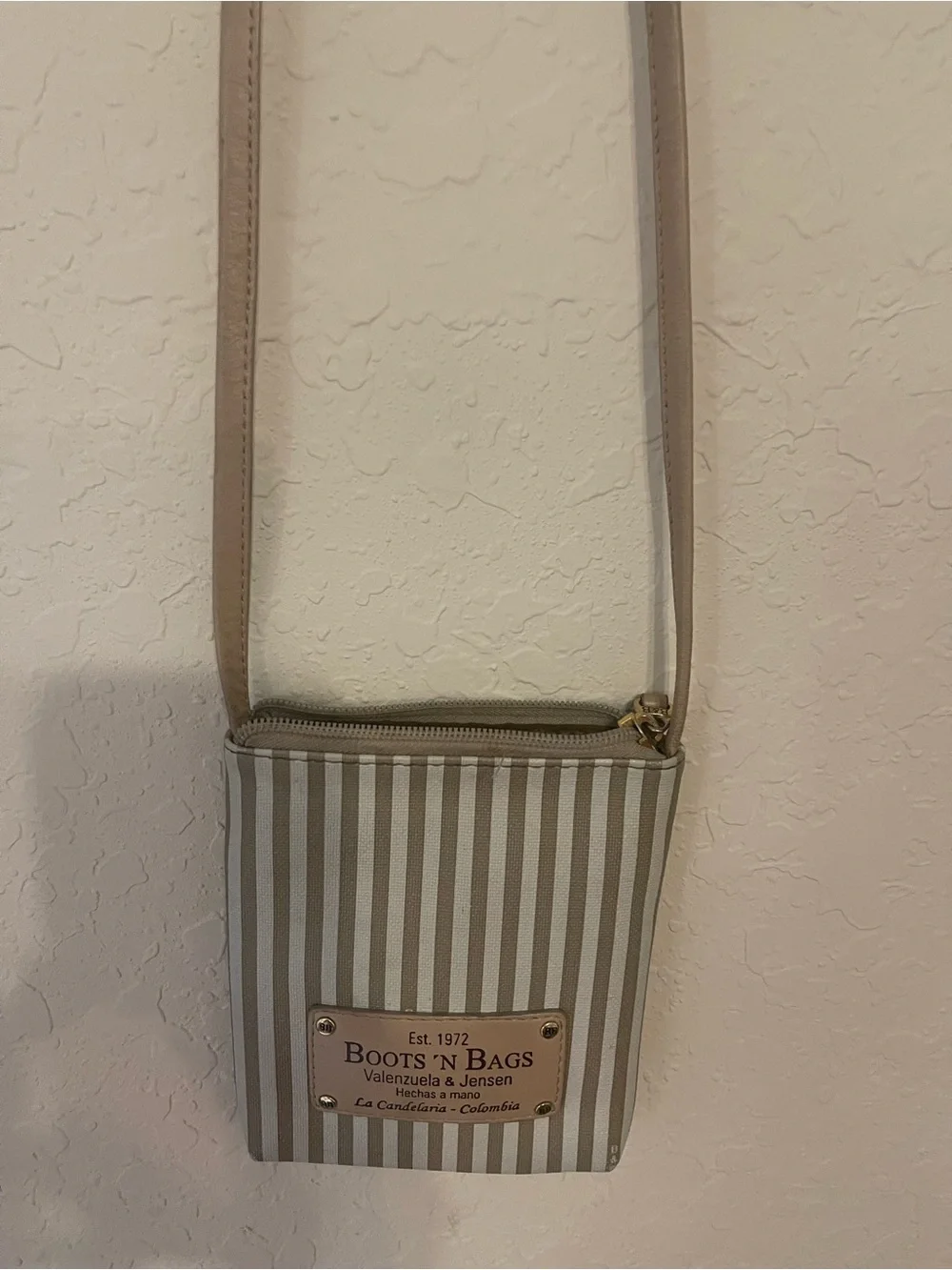 Vintage Boots 'N Bags Striped Canvas & Leather Crossbody Pouch
